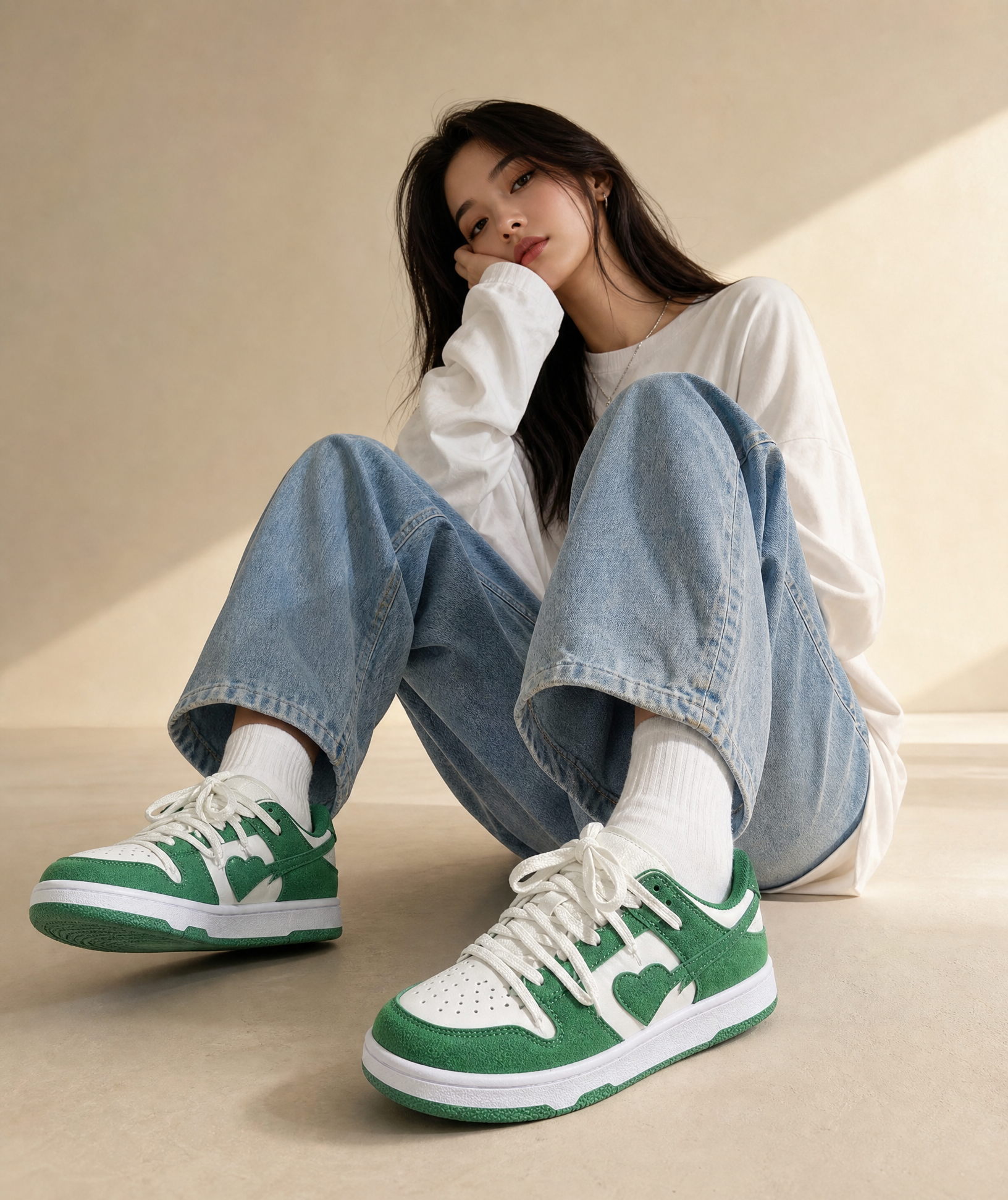 Heartlane Crush Lucky Green indossate con outfit street femminile